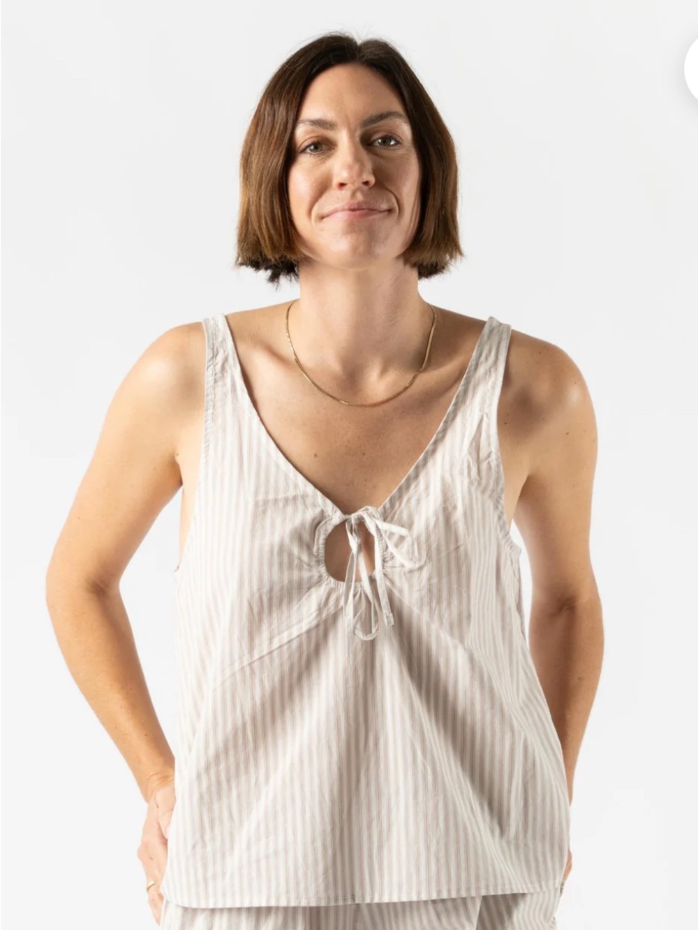 Women's Cream Striped Tie-Front Tank Top